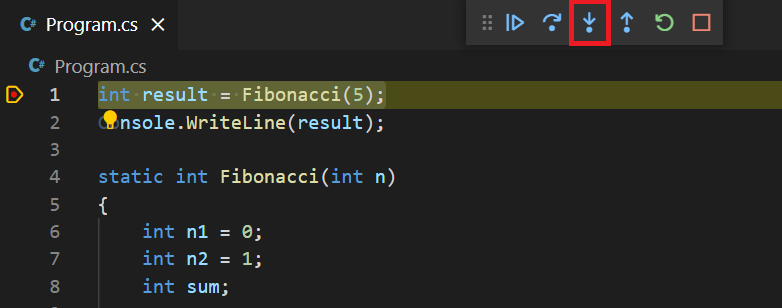 Скриншот кнопки «Шаг внутрь».