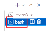 Снимок экрана: окно терминала Visual Studio Code с выбранным терминалом bash.