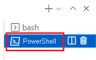 Снимок экрана: окно терминала Visual Studio Code с выбранным терминалом PowerShell.