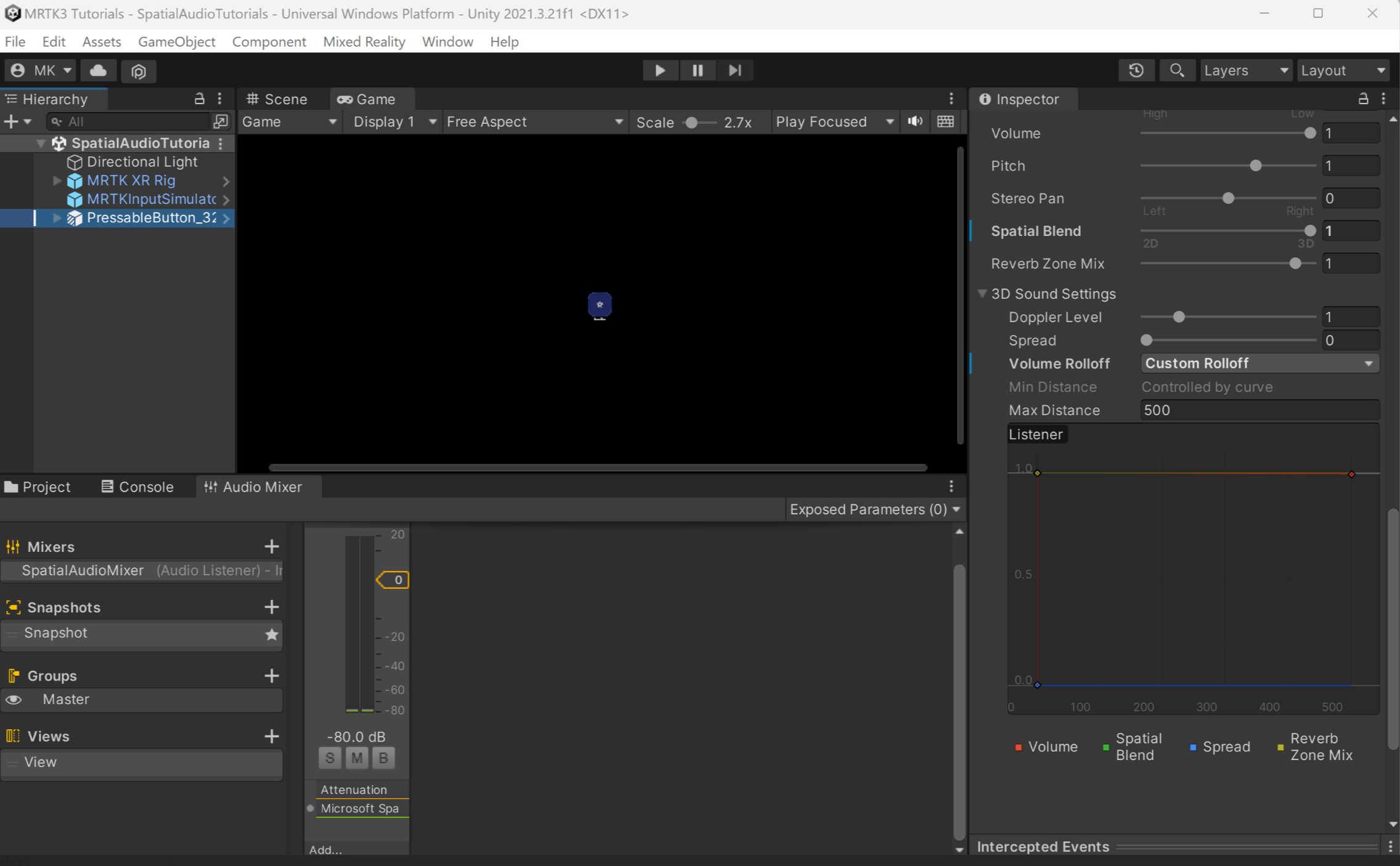 Screenshot of Button 3D sound settings.