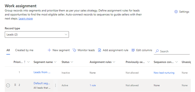 Screenshot of the segment selected with the Connect button.