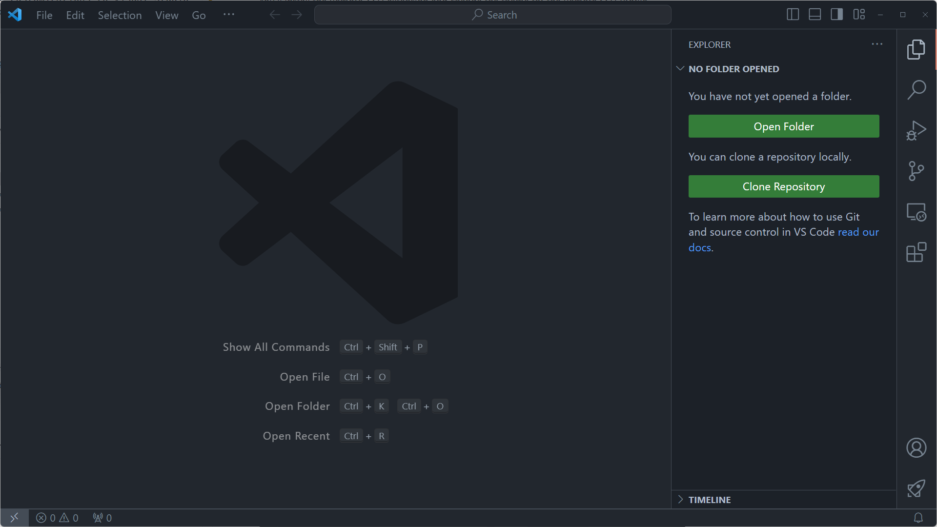 Снимок экрана: Visual Studio Code с боковой панелью, перемещенной справа.