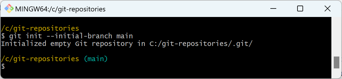 снимок экрана команды Git init для начальной ветви.