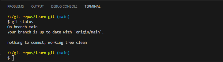 снимок экрана команды состояния Git.