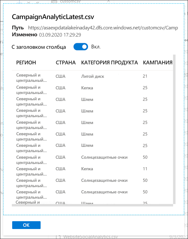 View data in the data hub in Azure Synapse Studio