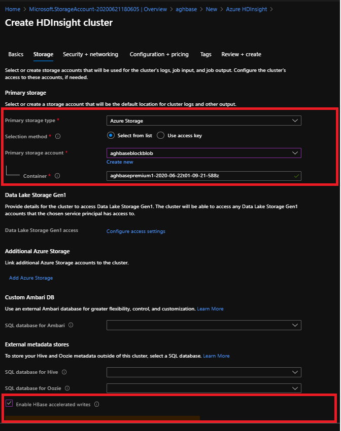 Mapping the storage account in a HDInsight Cluster.