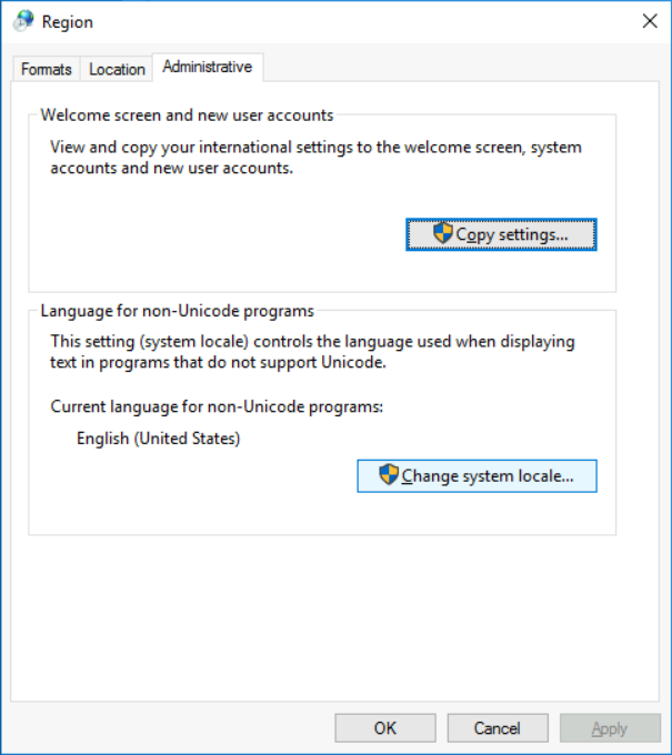 Сообщение язык экрана. Windows settings. Administrative Tab. Программа EOS Welcome Screen. Windows 10, Version 1803 question Marks on non Unicode programs.