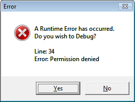 Снимок экрана: окно сообщения об ошибке среды выполнения.