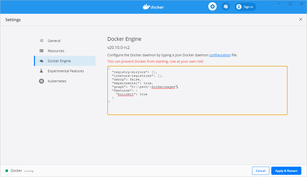 Снимок экрана: общий доступ к файлам Docker