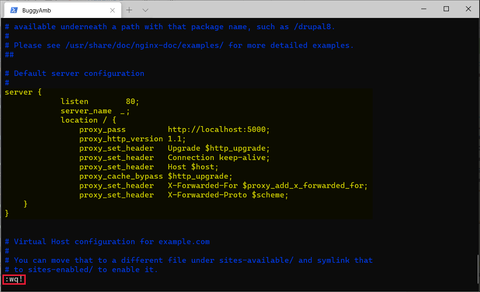 Nginx default. Sudo Nano /etc/nginx/sites-enabled/default. Config py.