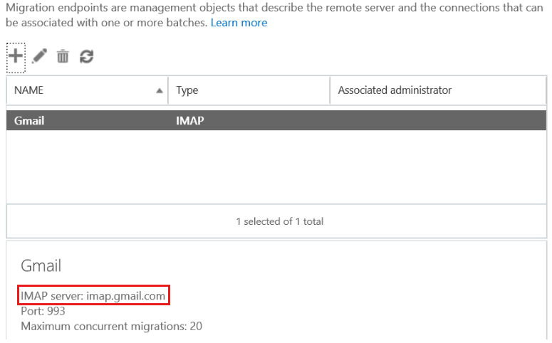 Снимок экрана, на котором показан FQDN сервера IMAP.