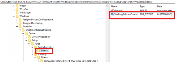Снимок экрана: значение TrackingPoliciesCreated в подразделе Sidecar.