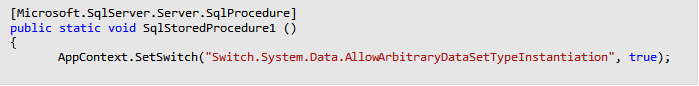 Снимок экрана: пример изменения кода объекта СРЕДЫ CLR SQL.