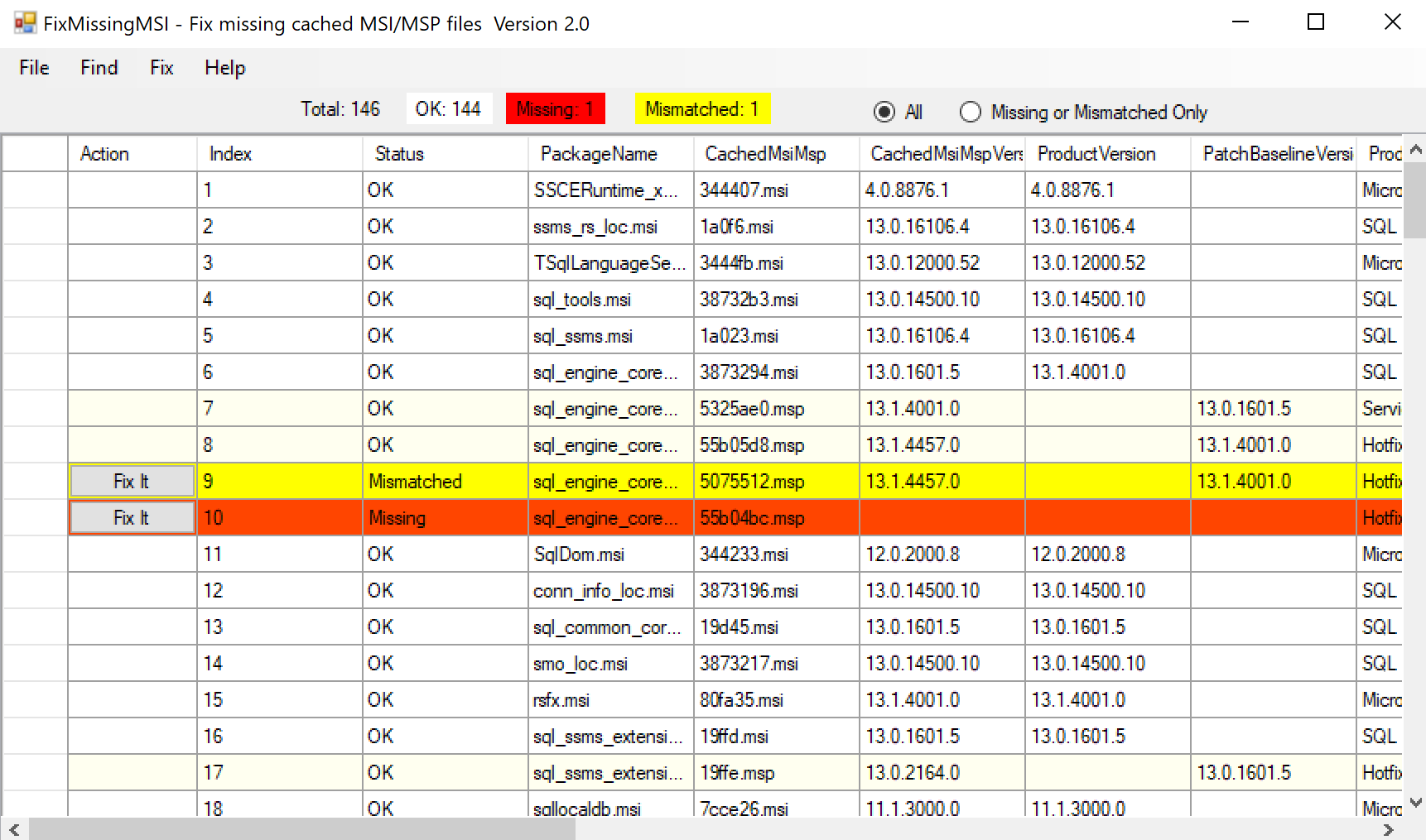 Восстановление отсутствующих файлов кэша установщика Windows - SQL Server |  Microsoft Learn