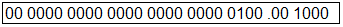 A 32-bit binary value with six fractional bits (bits 0 to 5) and 26 integer bits (bits 6 to 31). Bits 8 and 4 are set, representing the value 4.125.