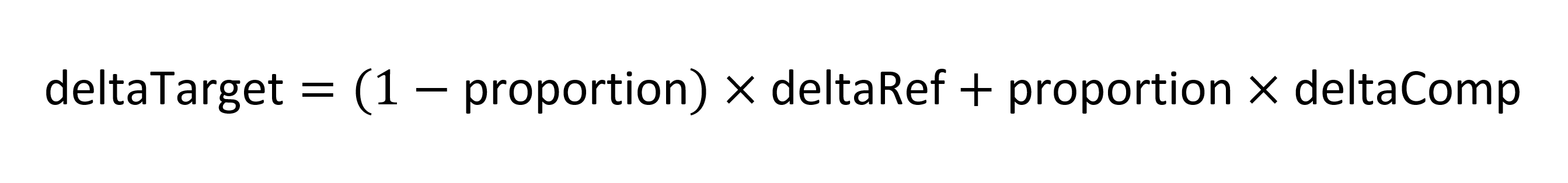 delta target equals one minus proportion quantity times delta ref plus proportion times delta comp