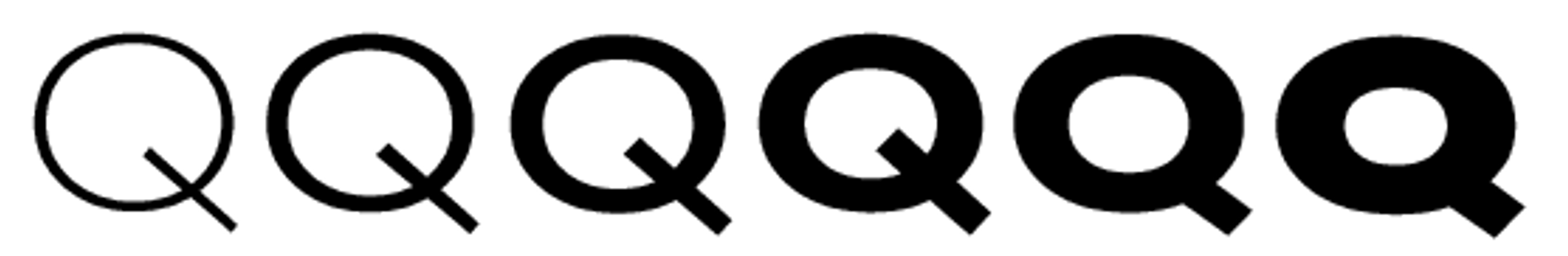 Glyphs for weight variations of capital Q with simplified strokes at heavier weights