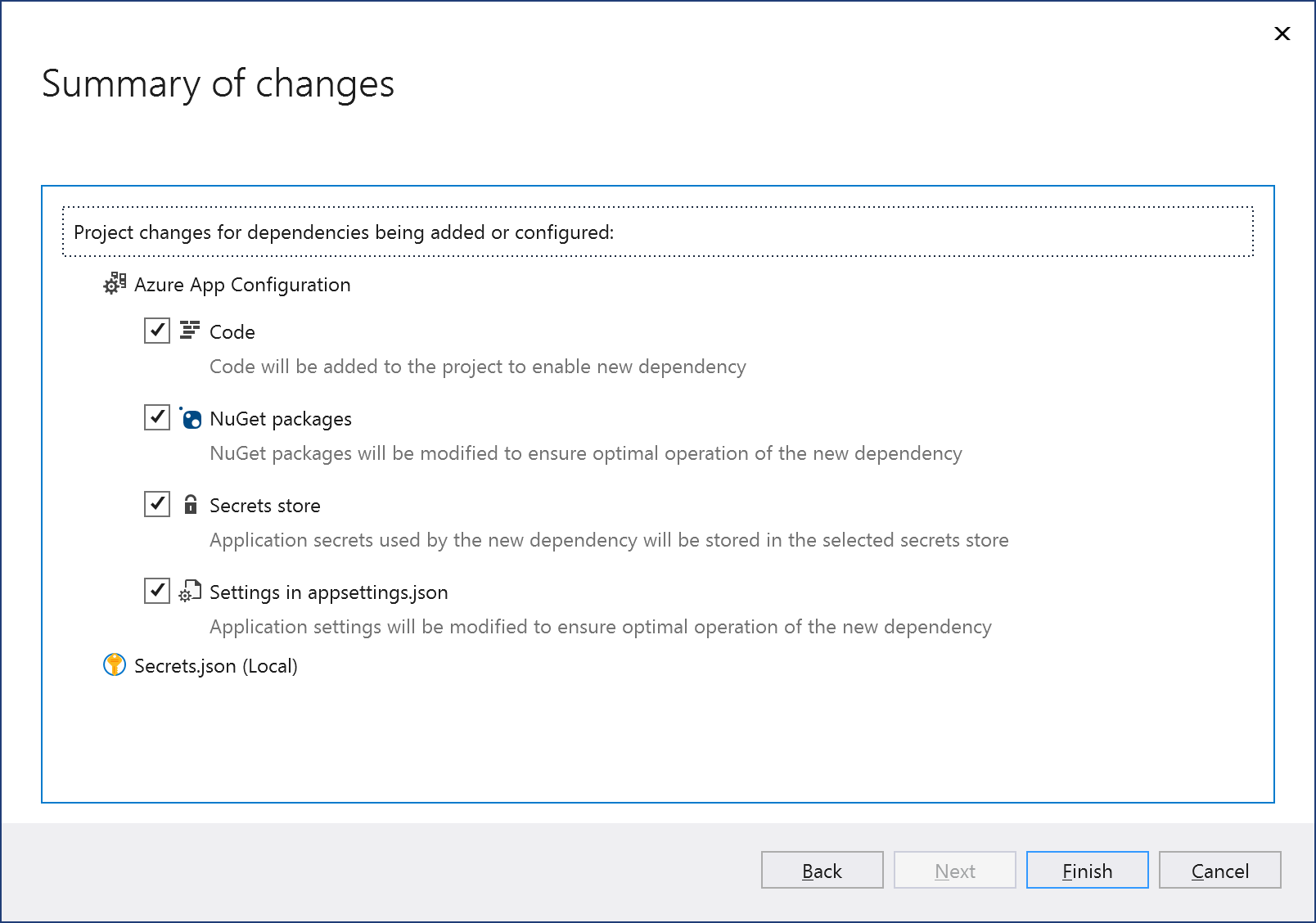Screenshot showing summary of changes.