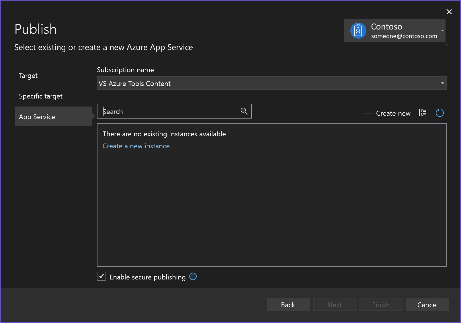снимок экрана: выбор службы приложений.