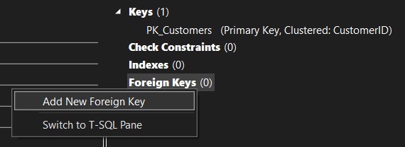 Добавление внешнего ключа в конструкторе таблиц в Visual Studio