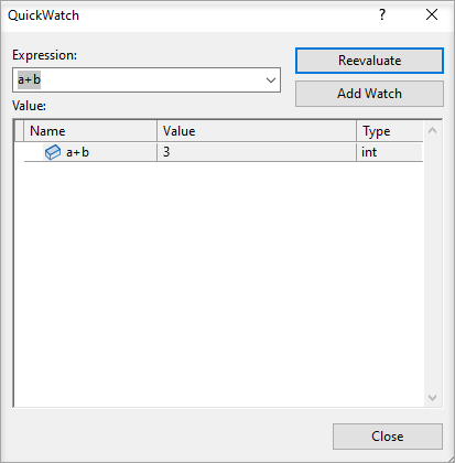 Снимок экрана: выражение QuickWatch.