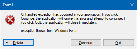 Windows Form unhandled exception