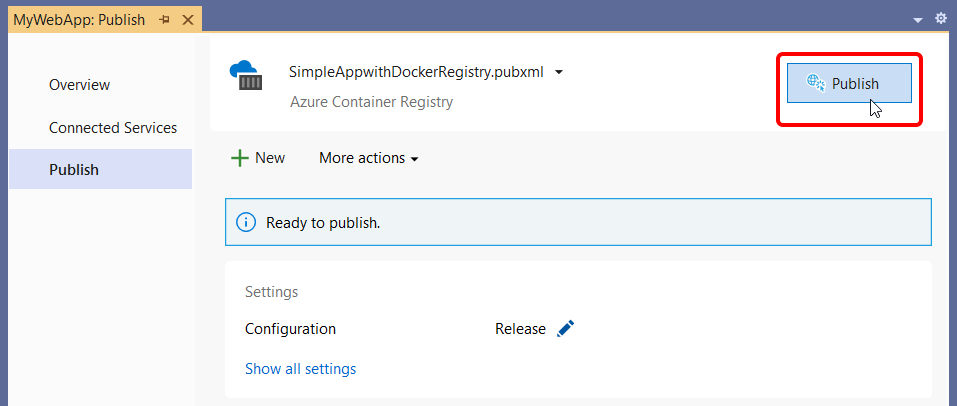 publish to Docker Container Registry - summary page
