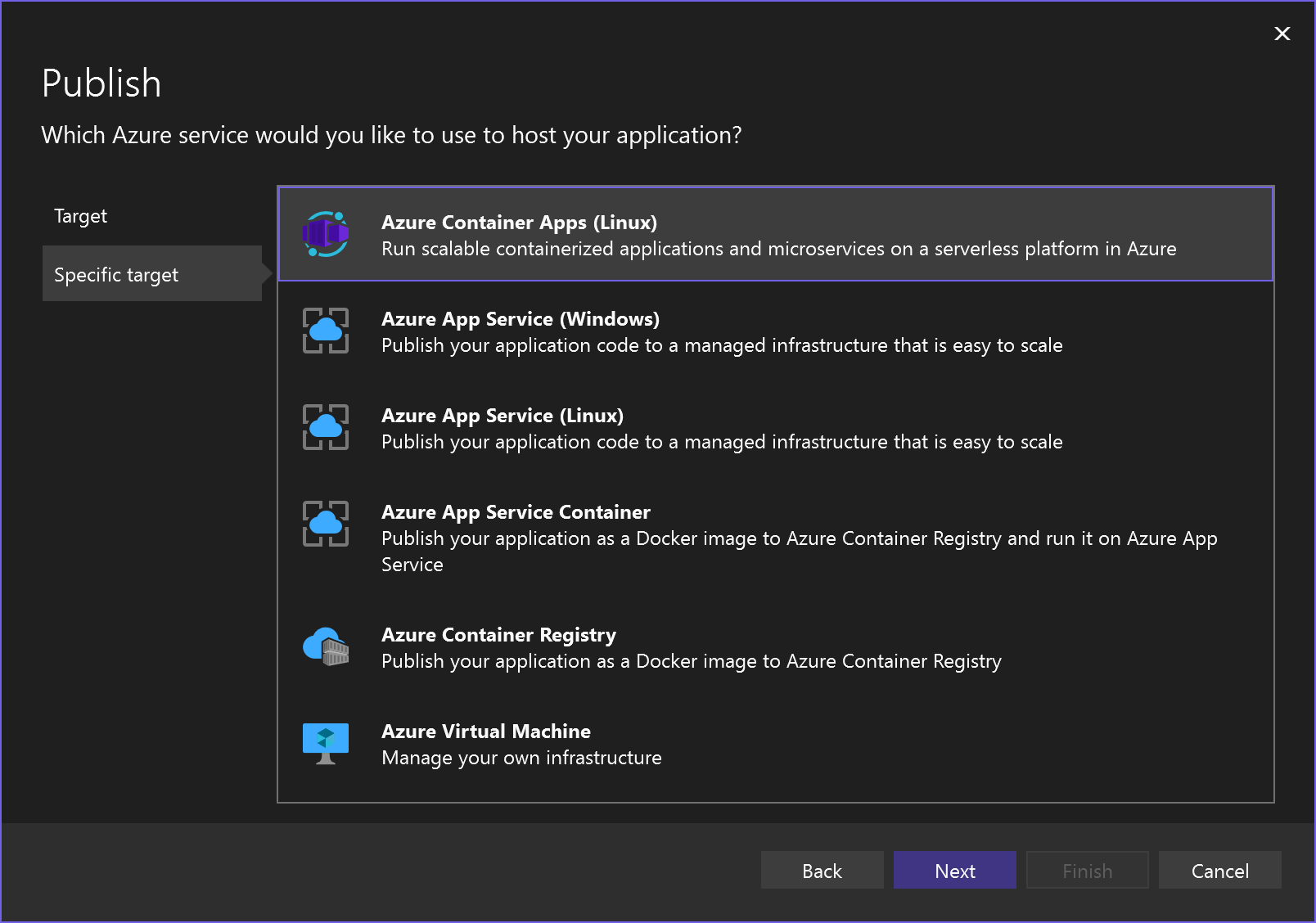 Screenshot of Choose an Azure service.