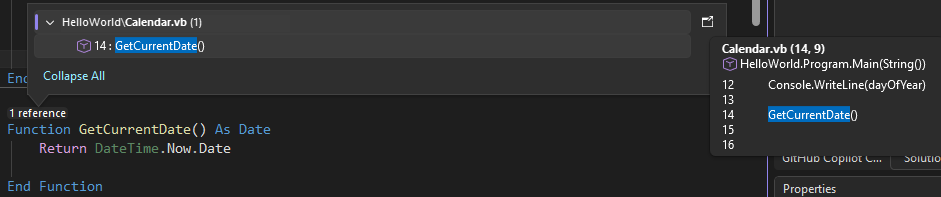 Скриншот, показывающий CodeLens в Visual Studio.
