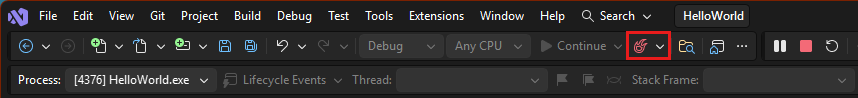 Снимок экрана Горячая перезагрузка в Visual Studio.