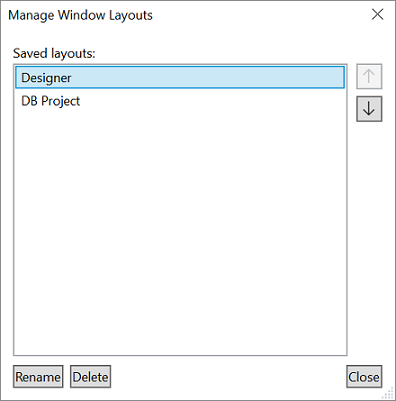 Screenshot of the 'Manage Window Layouts' dialog.