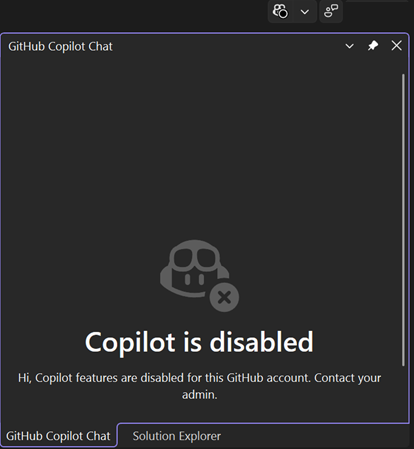 Снимок экрана с сообщением о том, что Copilot отключен.