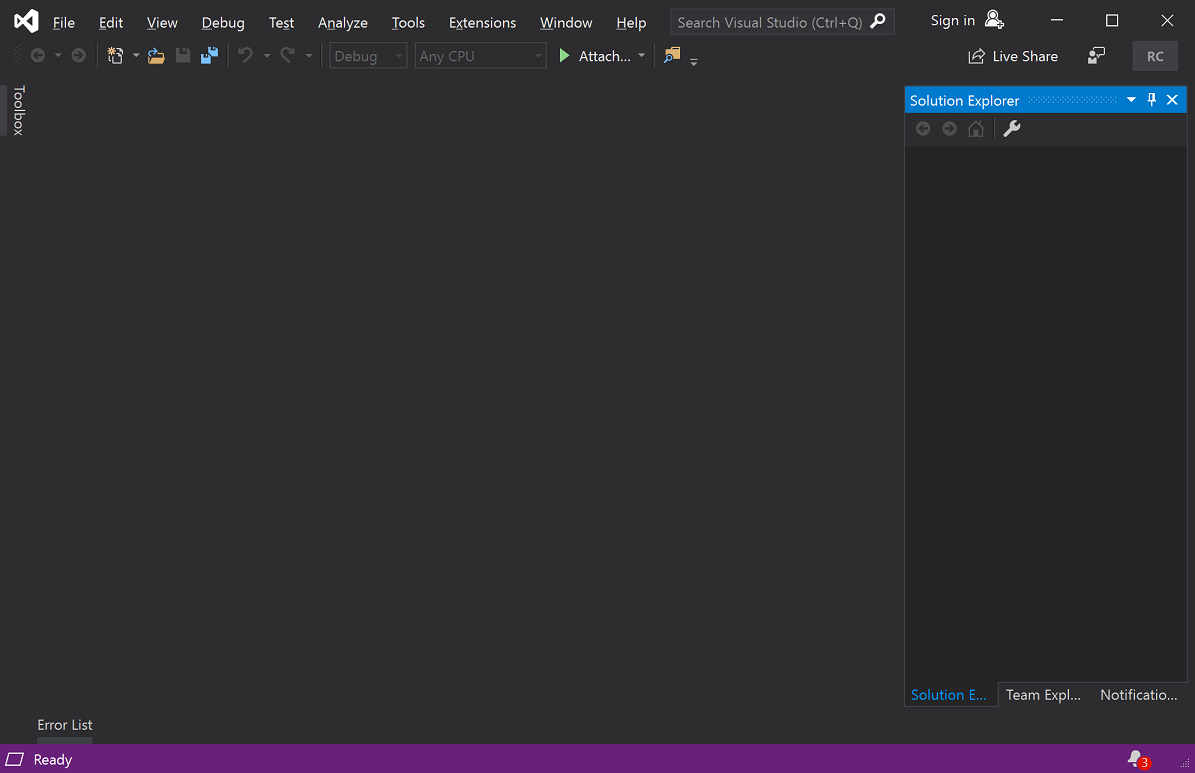 Visual Studio 2019 в темной теме