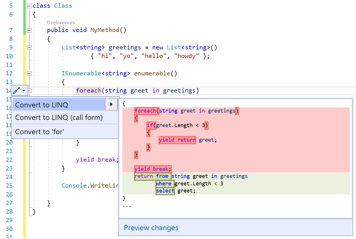 Преобразование цикла foreach в LINQ - Visual Studio (Windows) | Microsoft  Learn