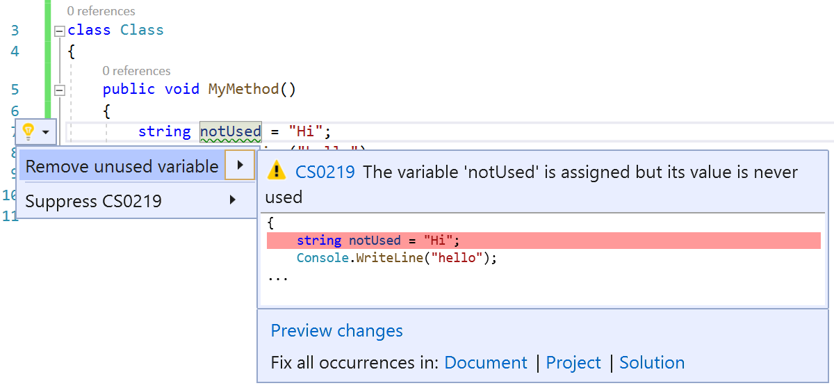 Снимок экрана: неиспользуемое значение.