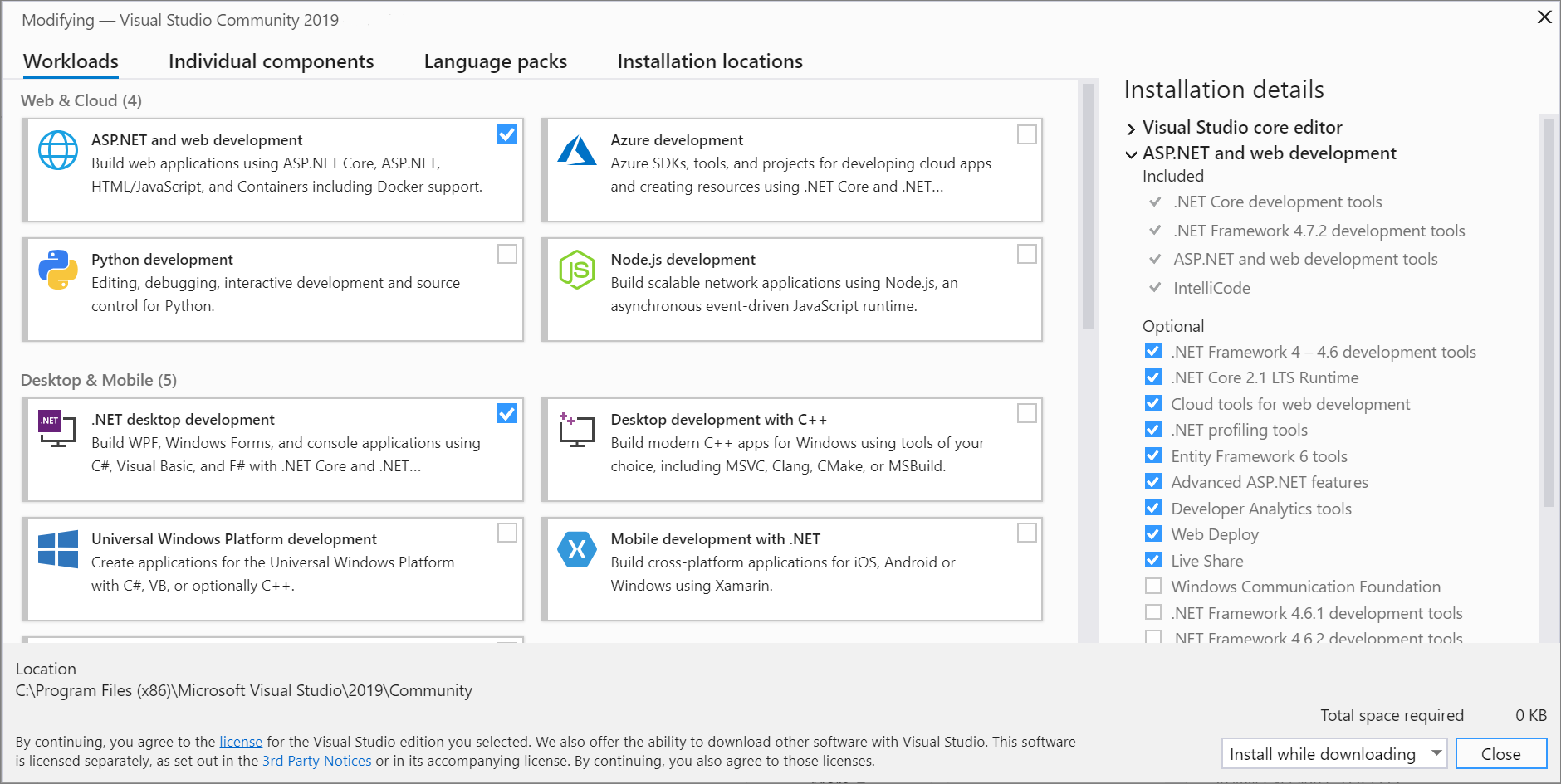 Изменение рабочих нагрузок, компонентов и языковых пакетов Visual Studio |  Microsoft Learn