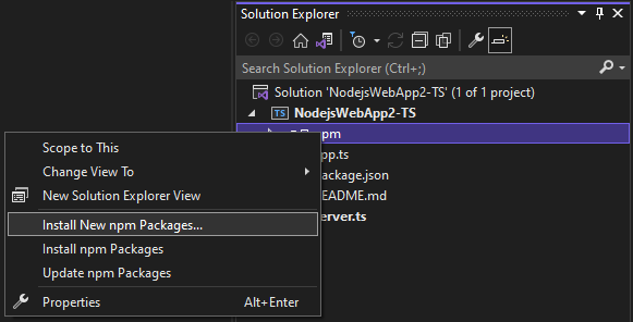 Управление npm-пакетами - Visual Studio (Windows) | Microsoft Learn