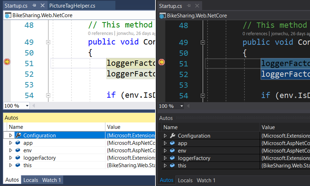 Screenshot that shows the Visual Studio debugger attached.