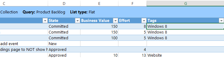 Querying work items using tags in Excel