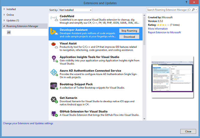 Новый диспетчер перемещаемых расширений в интегрированной среде разработки Visual Studio