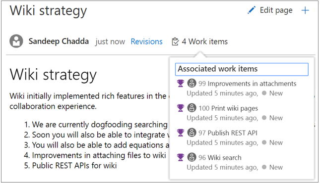 Linked work items on Wiki page