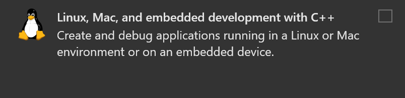 Скриншот установщика Visual Studio с переименованной нагрузкой для разработки под Linux, Mac и встраиваемых систем на C++