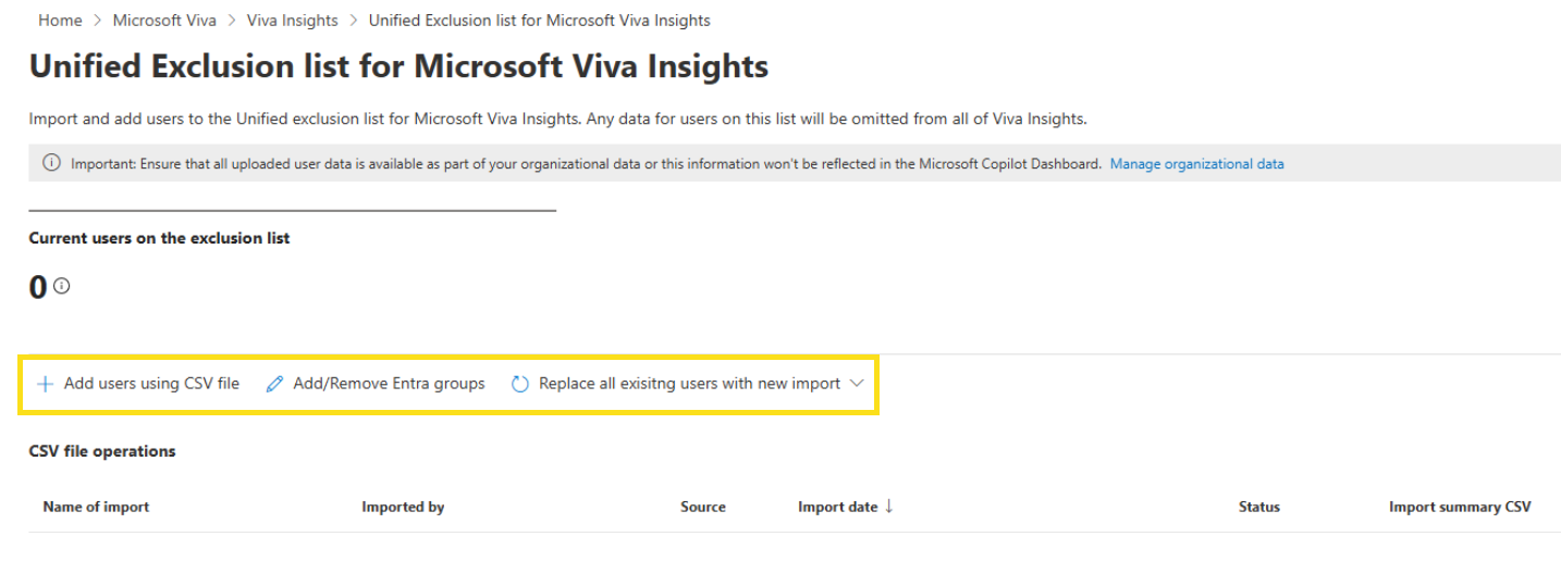 Снимок экрана: отправка пользователей с единым списком исключений.