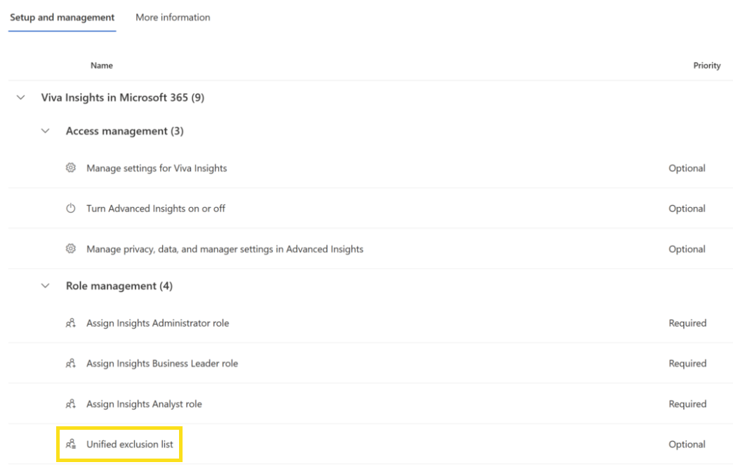 Снимок экрана, на котором показано, где найти единый список исключений в параметрах.