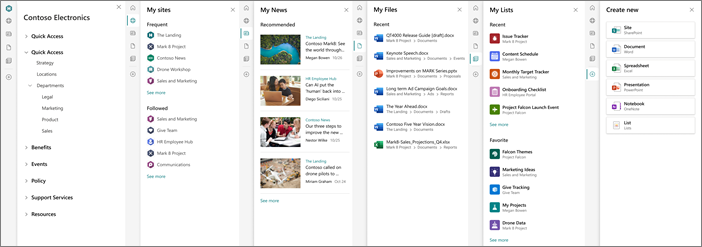 Снимок экрана вкладок панели приложения SharePoint.