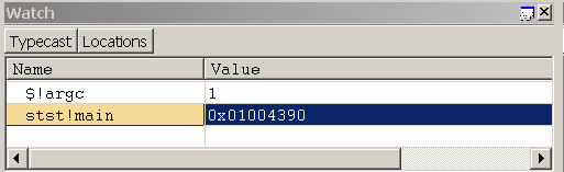 Снимок экрана: пример окна контрольных значений в WinDbg.