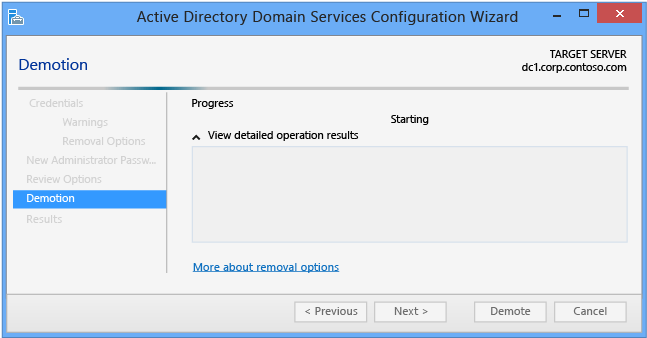 Active Directory Domain Services Configuration Wizard - Demotion in progress