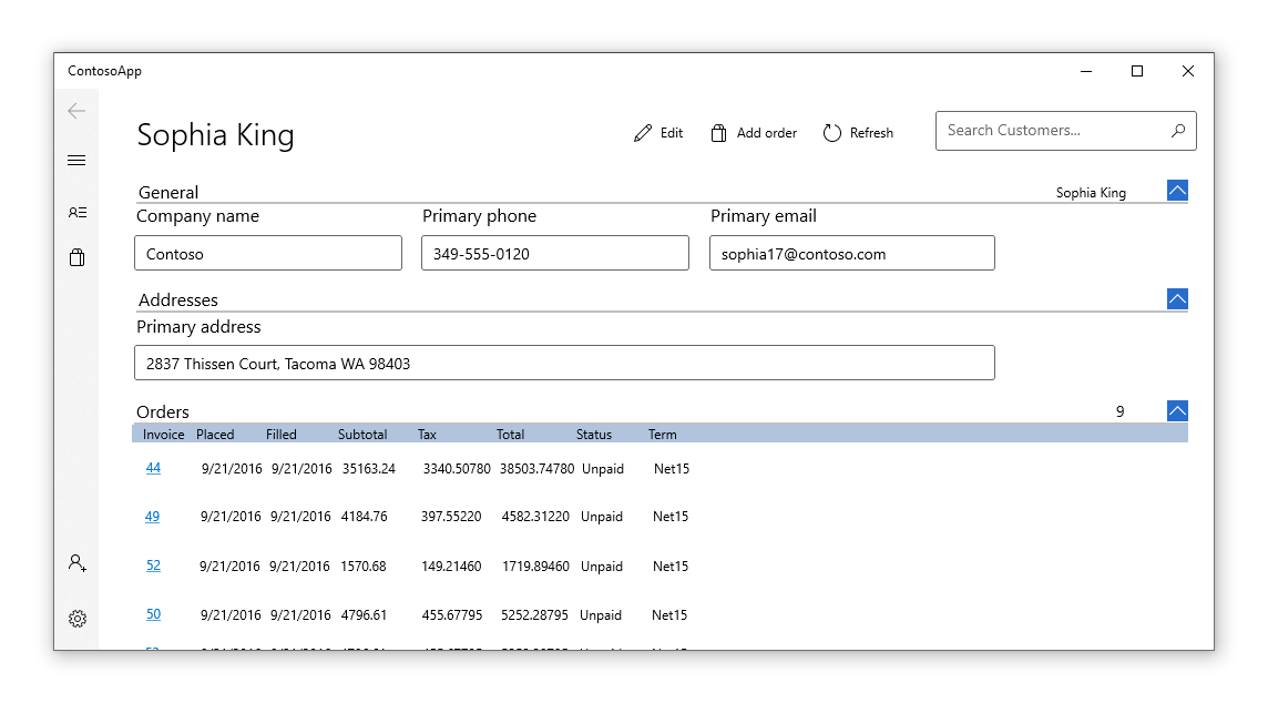 Снимок экрана базы данных заказов клиентов
