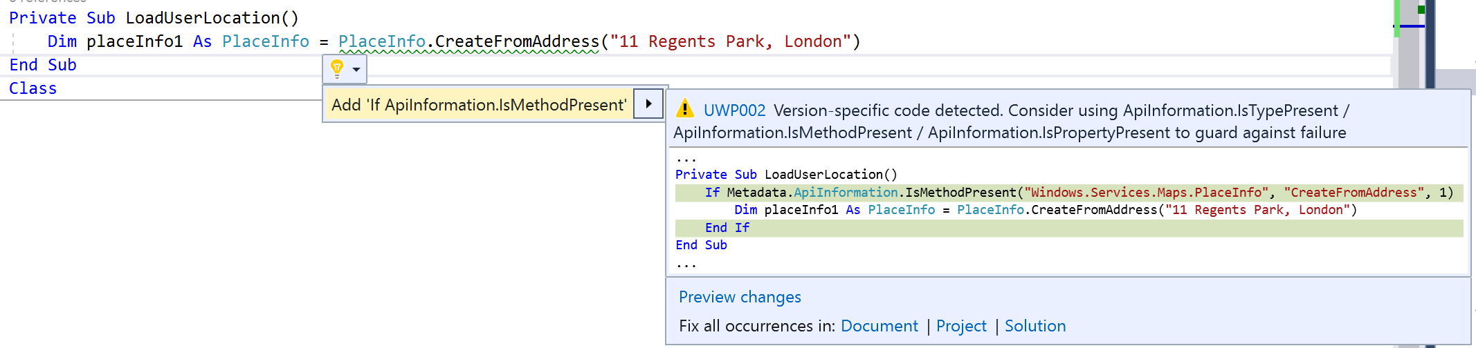 Code Analysis Suggestion in VB