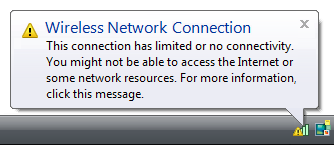 Снимок экрана: уведомление об отсутствии подключения к сети 